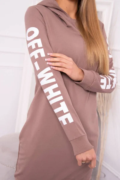 Off White Mocca Šaty s Kapucí K-Fashion Dámské