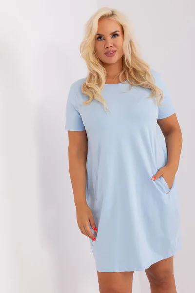 Modré bavlněné plus size šaty FPrice