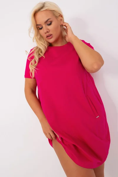 Růžové plus size šaty s kapsami - FPrice