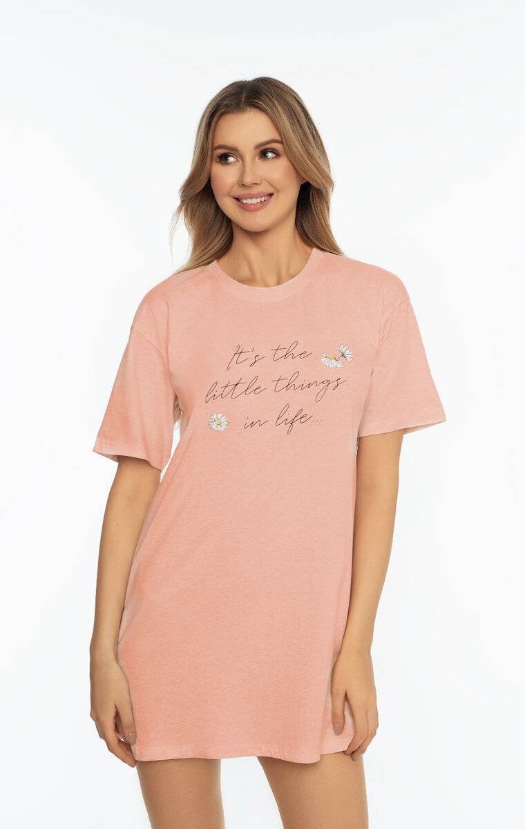 Růžová dámská noční košile s krátkým rukávem, růžová M i384_54609039