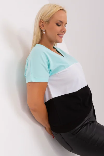 Mátově černá plus size halenka s krátkými rukávy FPrice