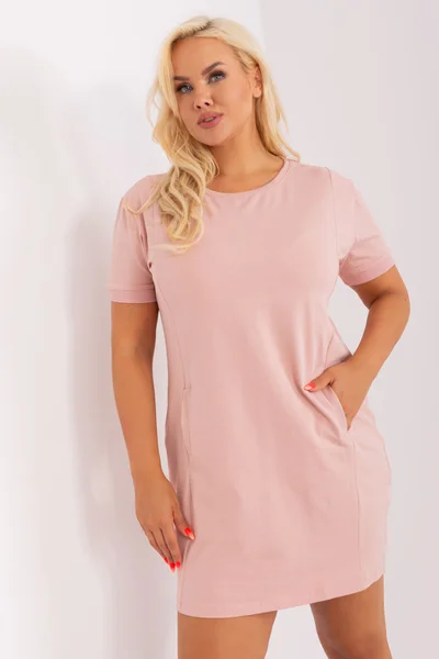 Růžové plus size dámské šaty pro každý den