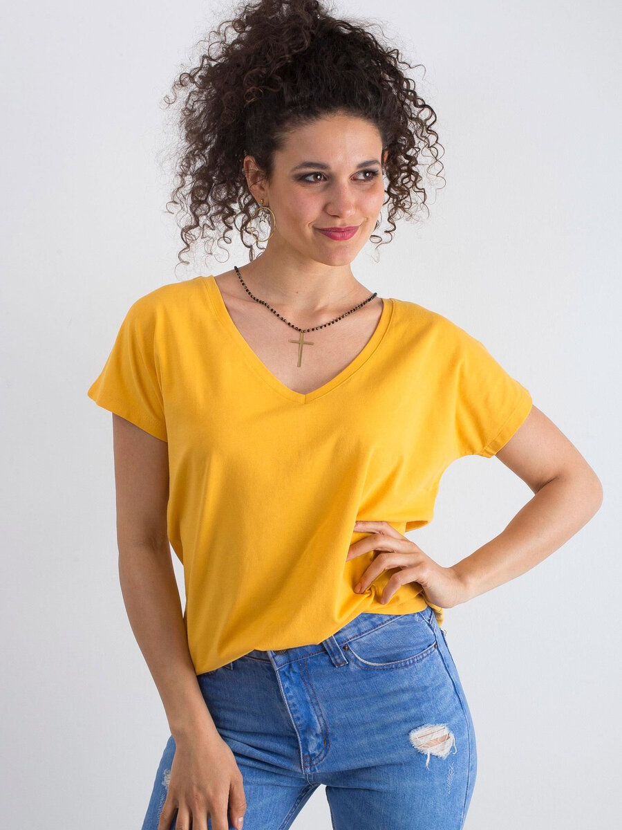 Dámské bavlněné tričko s výstřihem do V, světle oranžové FPrice, XL i523_2016102116905