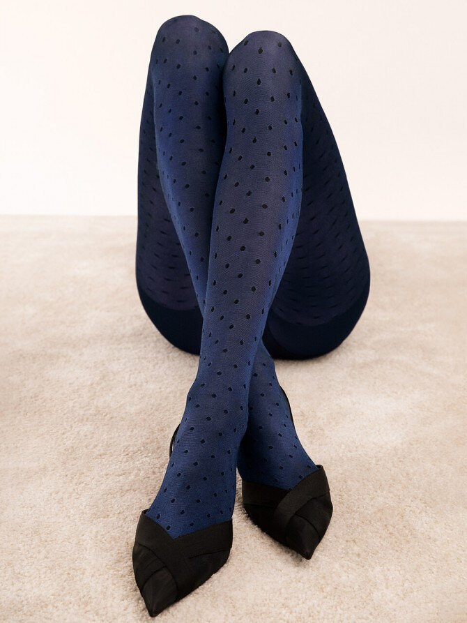Pastelové vzorované punčochové kalhoty Fiore Mazarin 40 den, mazarinová modř 3-M i384_9314459