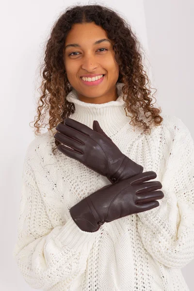 Kvalitní tmavě hnědé rukavice FPrice s hladkým vzorem