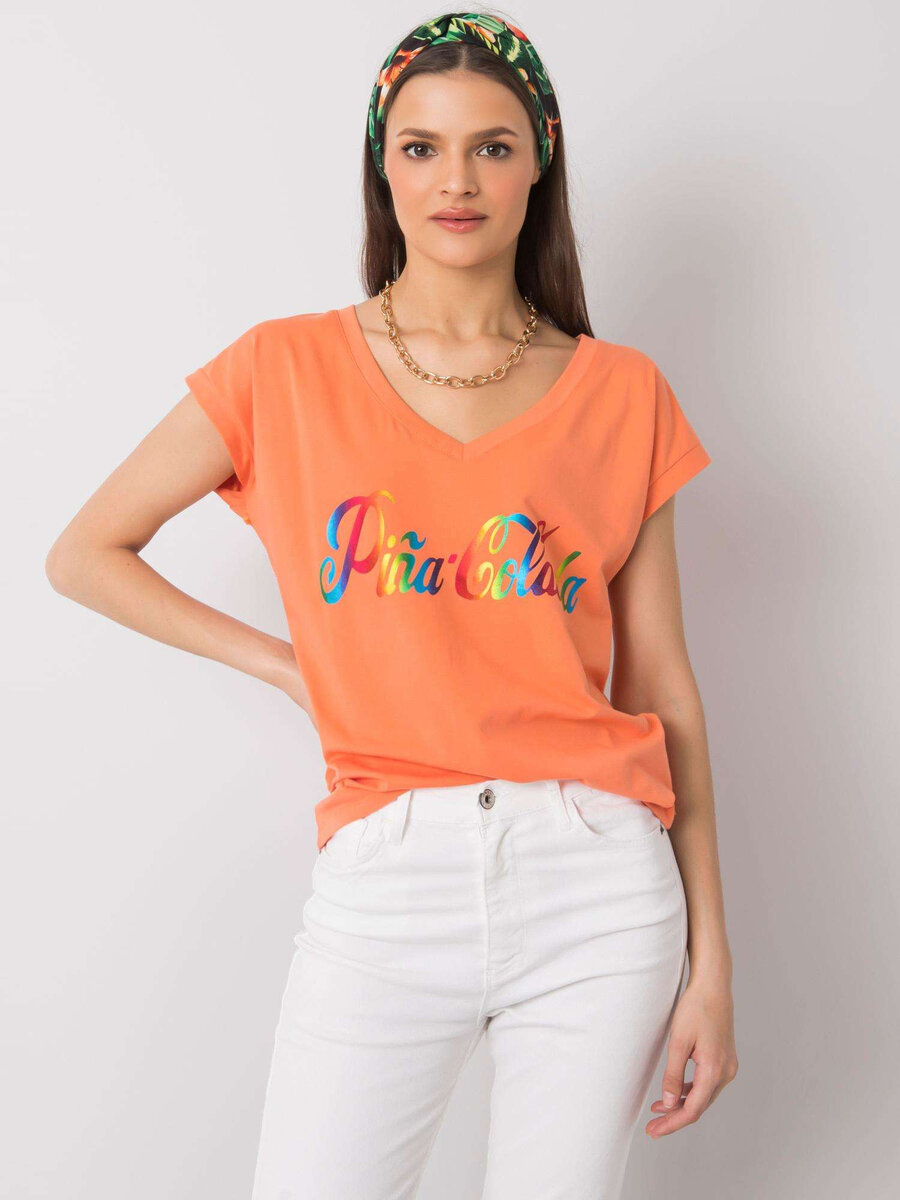 Dámské oranžové tričko s barevným potiskem FPrice, jedna velikost i523_2016102914051