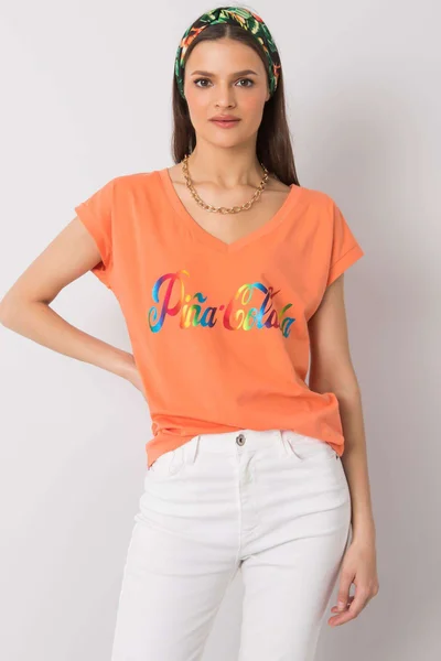 Dámské oranžové tričko s barevným potiskem FPrice