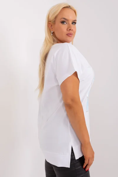 Modrobílá plus size dámská halenka s krátkými rukávy