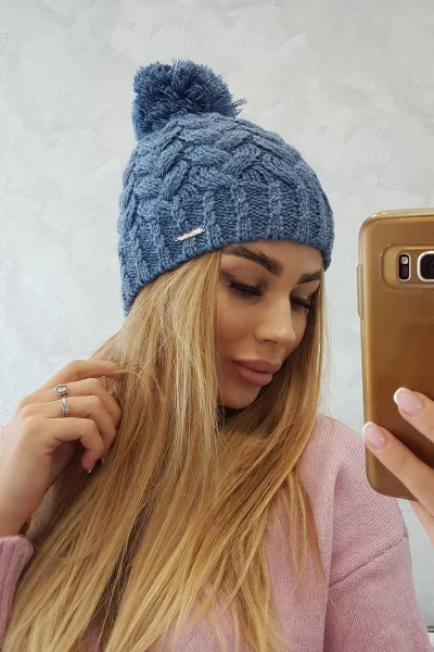 Fleecová dětská čepice s bambulí K-Fashion Denim