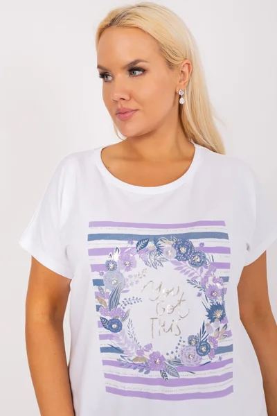 Krátkorukávová fialovobílá plus size dámská halenka RV-BZ-8860