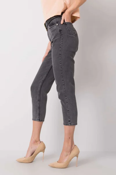 Dámské RUE PARIS Tmavě šedé džíny s vysokým pasem FPrice