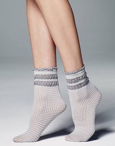 Vzorované mikrovláknové dámské ponožky s ozdobným záhybem, nudo/odc.béžová Univerzální i384_1778952