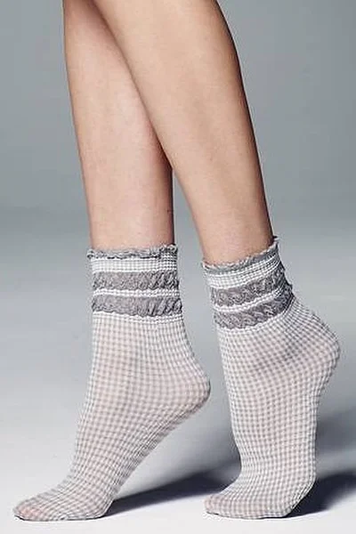 Vzorované mikrovláknové dámské ponožky s ozdobným záhybem