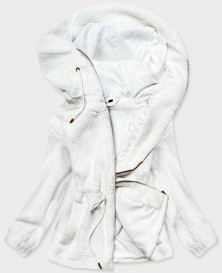 Bílá kožešinová bunda pro ženy s kapucí 9KS SWEST, odcienie bieli XXL (44) i392_17840-48