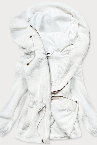 Bílá kožešinová bunda pro ženy s kapucí 9KS S'WEST