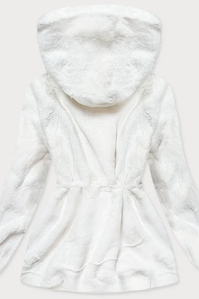 Bílá kožešinová bunda pro ženy s kapucí 9KS S'WEST