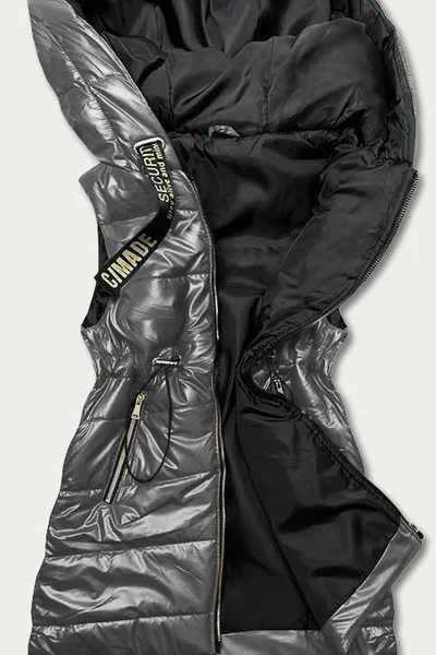 Dámská lesklá vesta v grafitové barvě s kapucí 6XYK S'WEST