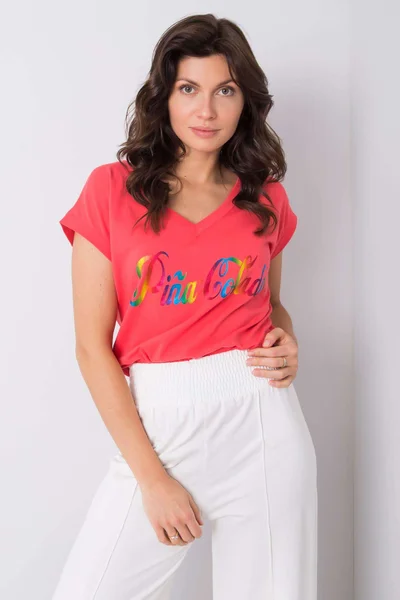 Dámské korálové tričko s barevným potiskem FPrice