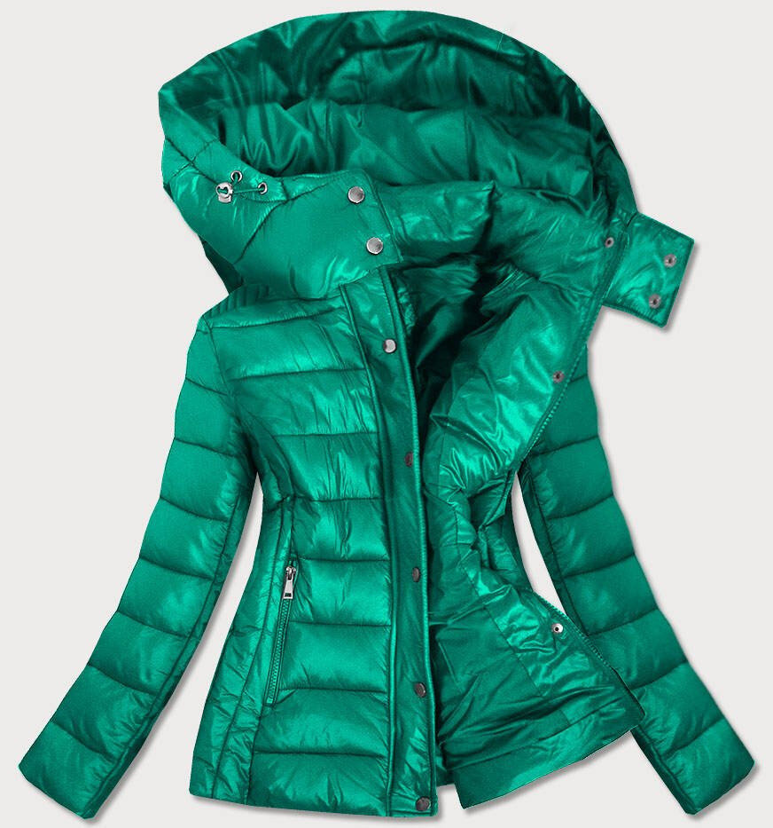 Zelená dámská prošívaná bunda s kapucí, kterou je možné odepnout M3C6 Libland, odcienie zieleni S (36) i392_16070-46