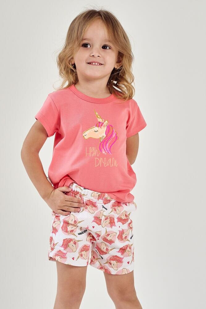 Letní dívčí pyžamo Mila růžové s jednorožcem, růžová 140 i43_80388_2:růžová_3:140_