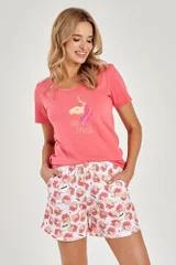 Růžové letní pyžamo s jednorožcem pro dámy