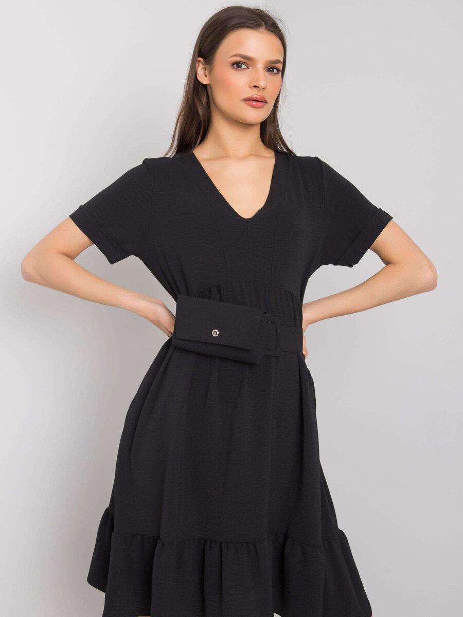 Dámské černé šaty s volánkem FPrice, jedna velikost i523_2016102913351