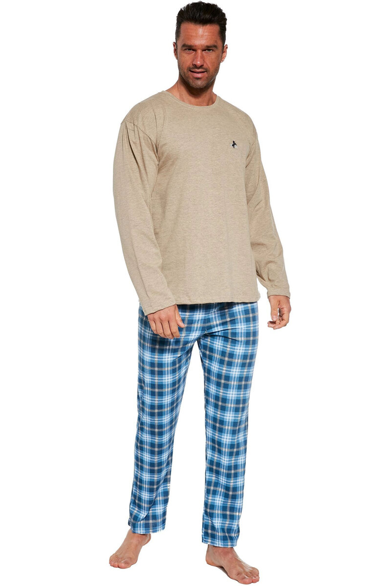 Mužská pohodlná bavlněná souprava - Béžové kárované pyžamo, Béžová XXL i41_9999932689_2:béžová_3:XXL_