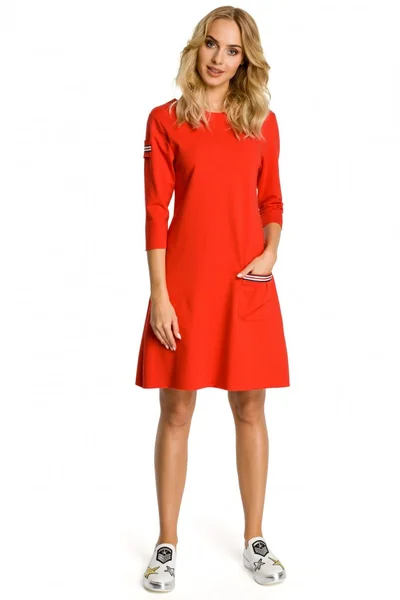 Dámské YW788 Trapézové šaty s pruhy - červené Moe