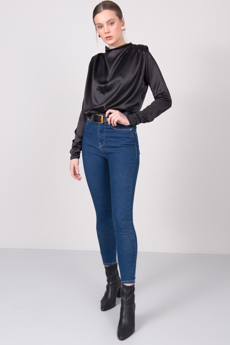 Dámské tmavě modré džínové kalhoty s vysokým pasem - I15 - BSL FPrice, jeans L i10_P53109_1:710_2:90_