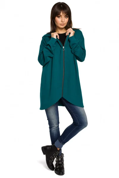 Dámská 93153R Oversized mikina s kapucí na zip - zelená BE