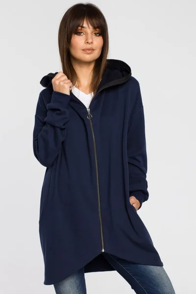 Dámská 0488HU Oversized mikina s kapucí na zip - tmavě modrá BE