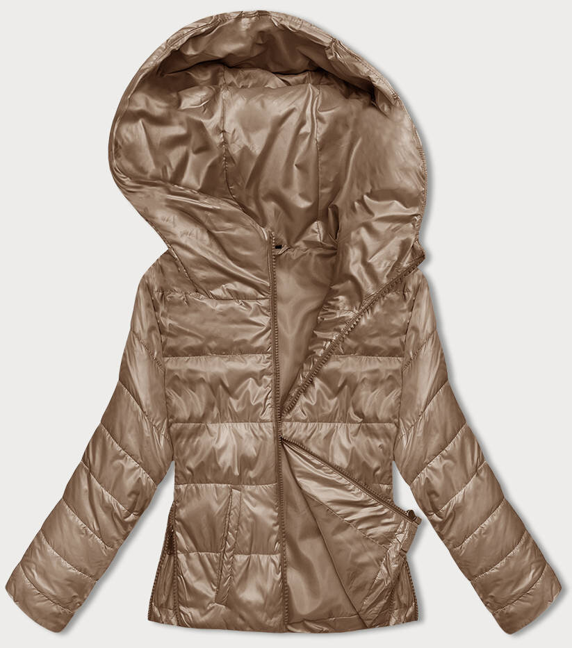 Krátká dámská bunda v karamelové barvě s kapucí SWEST, odcienie brązu L (40) i392_22450-49