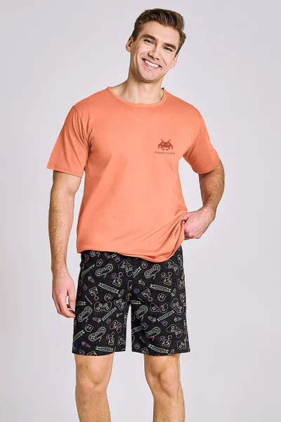 Mužské letní pyžamo Taro - Oranžová krátká souprava