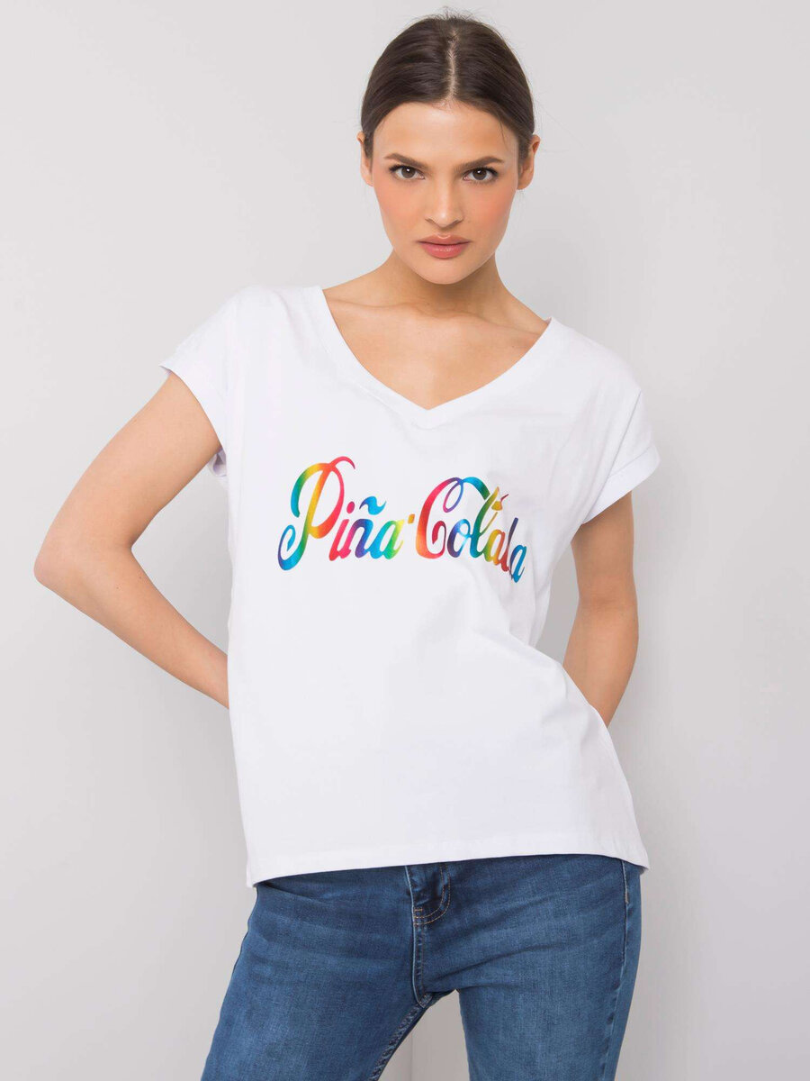 Dámské bílé tričko s barevným potiskem FPrice, jedna velikost i523_2016102914075