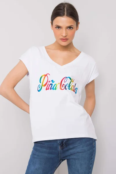 Dámské bílé tričko s barevným potiskem FPrice