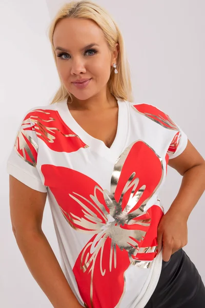 Červená plus size dámská halenka s výstřihem do V - Model RV-BZ-8627