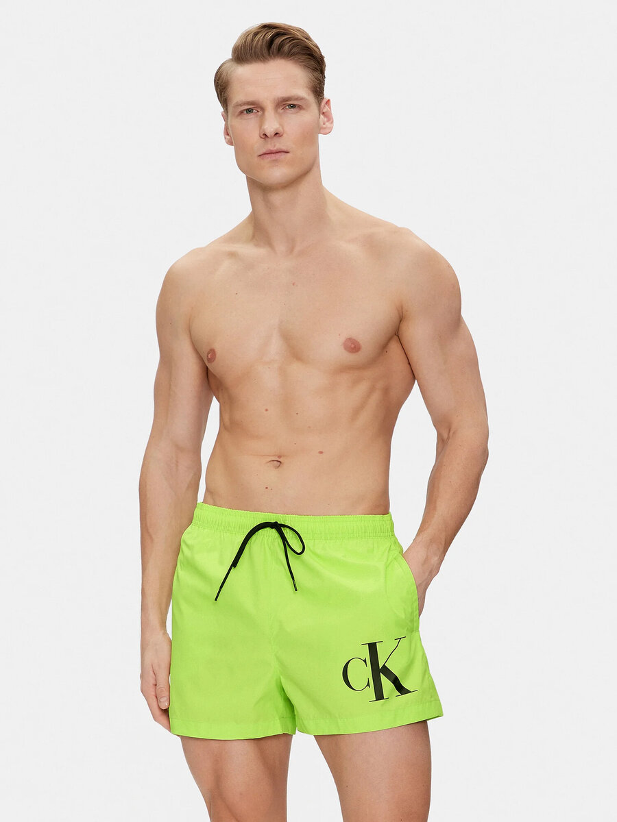 Zelené pánské plavky CK s gumou v pase a logem na nohavici, L i10_P69059_2:90_