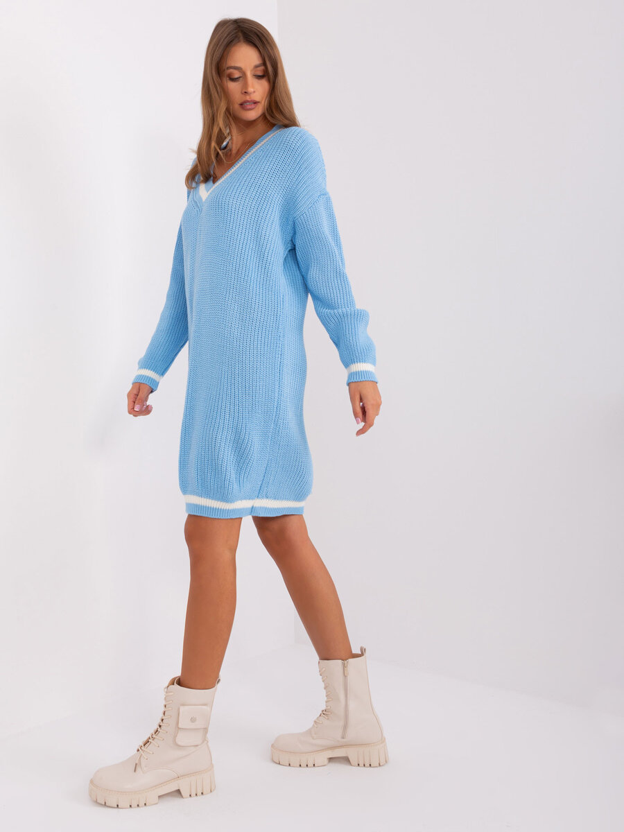 Modré oversize dámské šaty FPrice - Pletený styl BA-SK-8023-1, jedna velikost i523_2016103468973