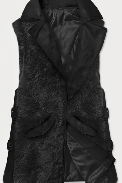 Dámská elegantní černá vesta z eko kůže a kožešiny KD3X06 S'WEST