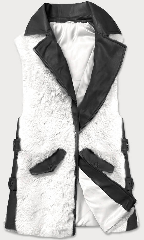 Dámská elegantní černo-bílá vesta z ekokůže a kožešiny 9V7 SWEST, odcienie bieli S (36) i392_17915-46