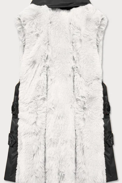 Dámská elegantní černo-bílá vesta z ekokůže a kožešiny 9V7 S'WEST