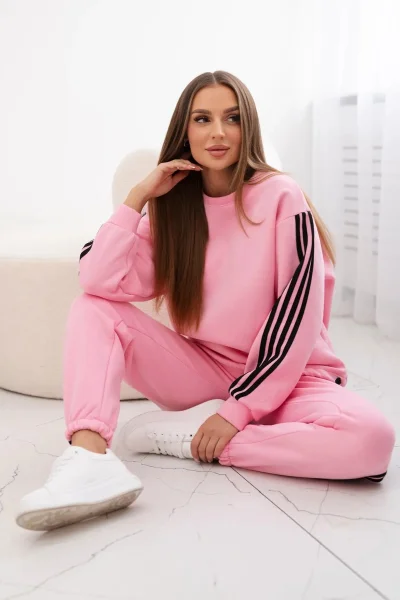 Bavlněná růžová sportovní souprava s pruhy K-Fashion