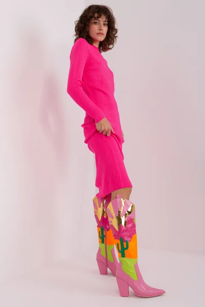 Růžové úpletové šaty FPrice - Fuchsiové dámské šaty