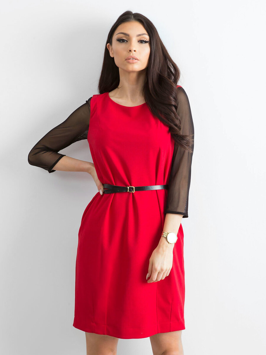 Červené koktejlové šaty s mašlí na zádech FPrice, 38 i523_2016100657691