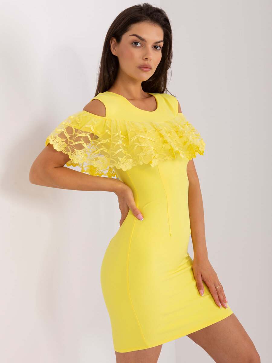 Slunečné žluté koktejlové šaty s volánem, 40 i523_2016103430154