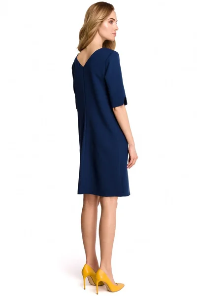 Dámské 39L26 Minimalistické šaty s výstřihem do V na zádech - tmavě modré Style