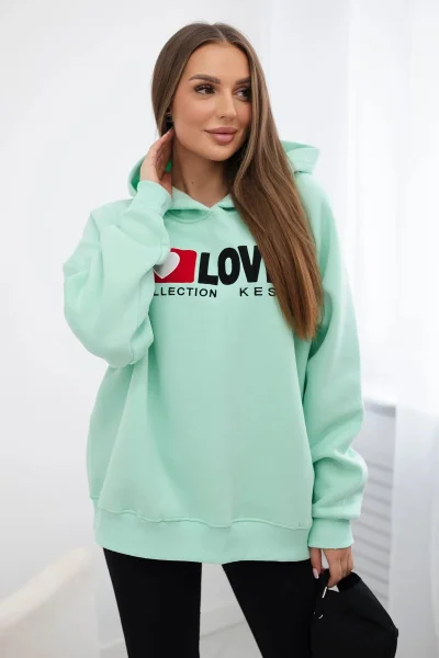 Dámská zateplená mikina Love Mint s kapucí K-Fashion