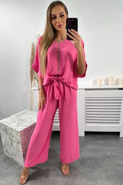 Růžový komplet halenka a kalhoty K-Fashion