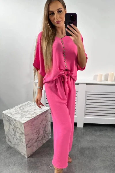 Růžový komplet halenka a kalhoty K-Fashion