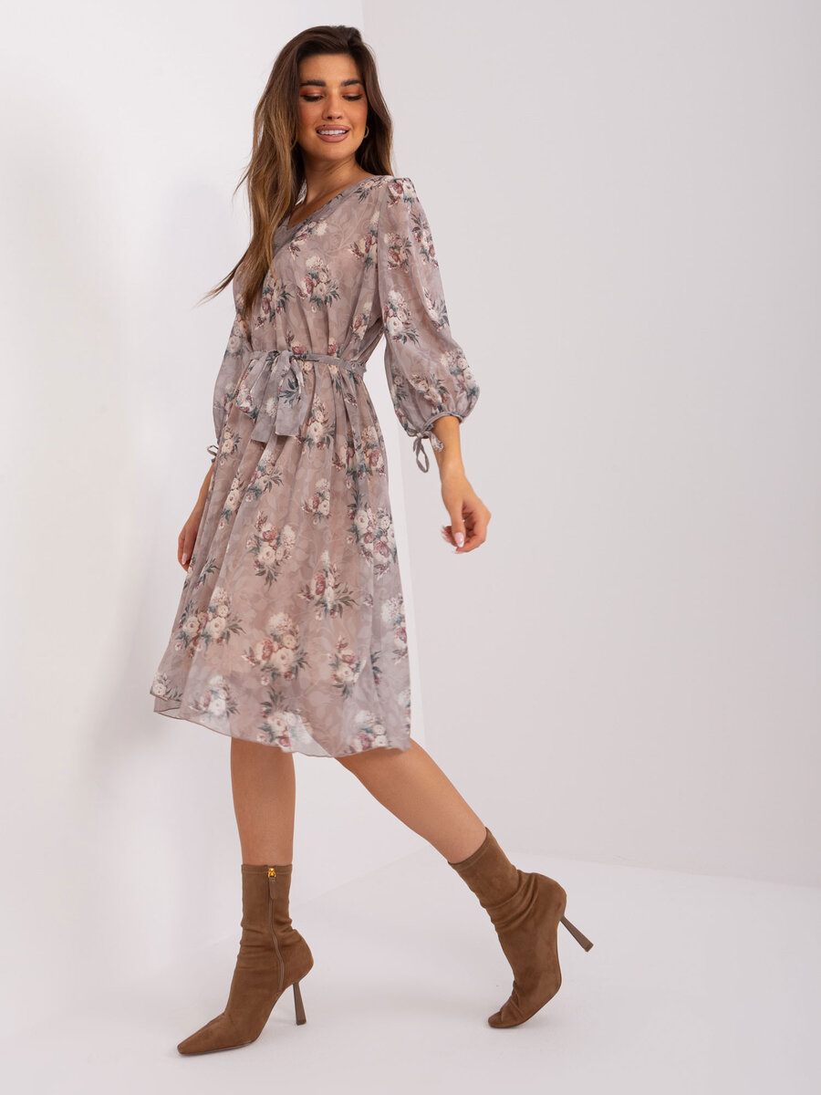 Tmavě béžové volné šaty s květinovým vzorem FPrice, L/XL i523_2016103465996